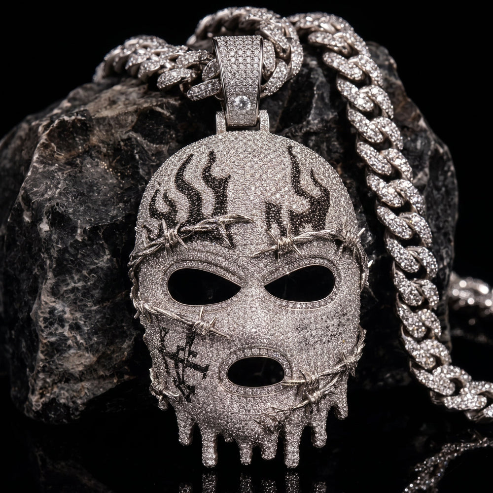 Ice Skull Pendant 3D Mask Charm Necklace