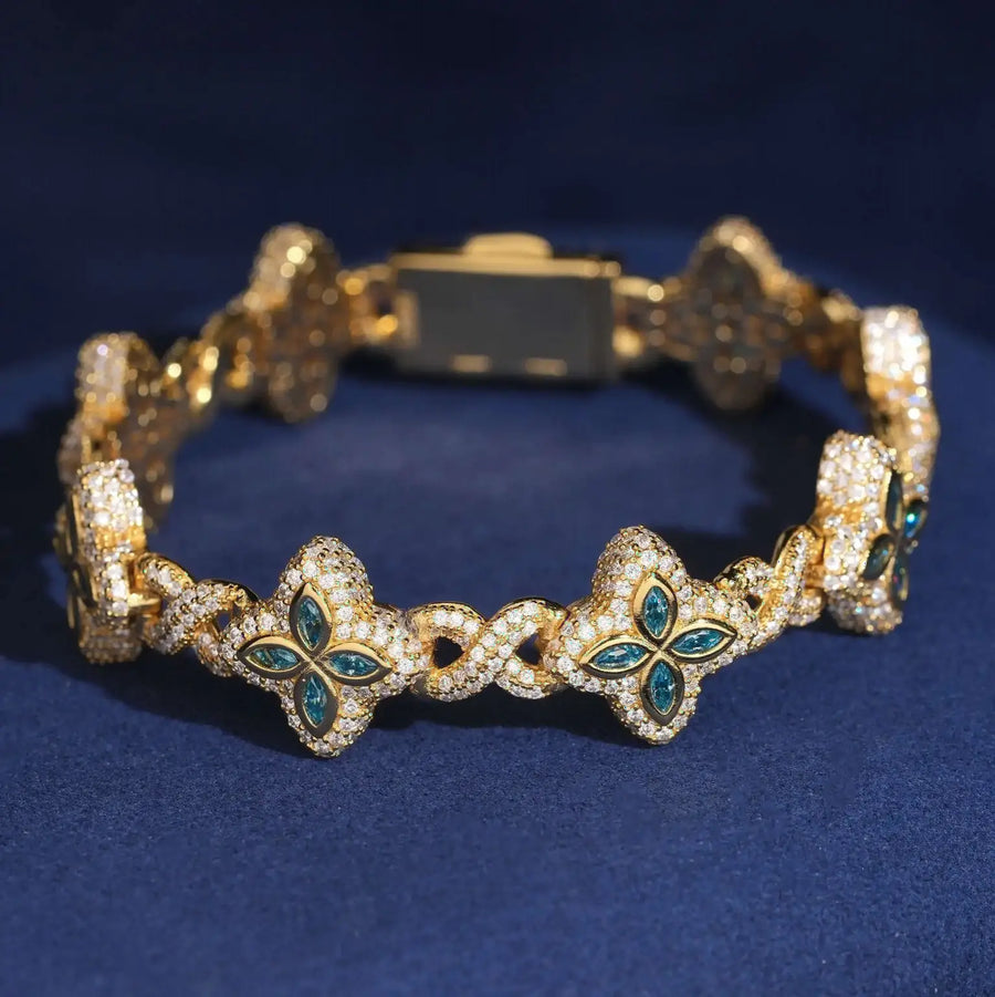 15MM S925 SILVER MARQUISE CUT COLOR MOISSANITE CUBAN LINK BRACELET
