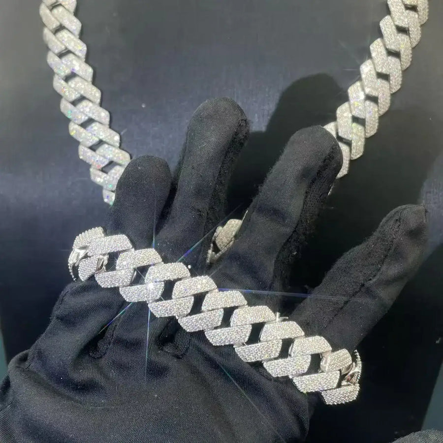 15MM S925 SILVER 4-ROW VVS MOISSANITE CUBAN LINK CHAIN