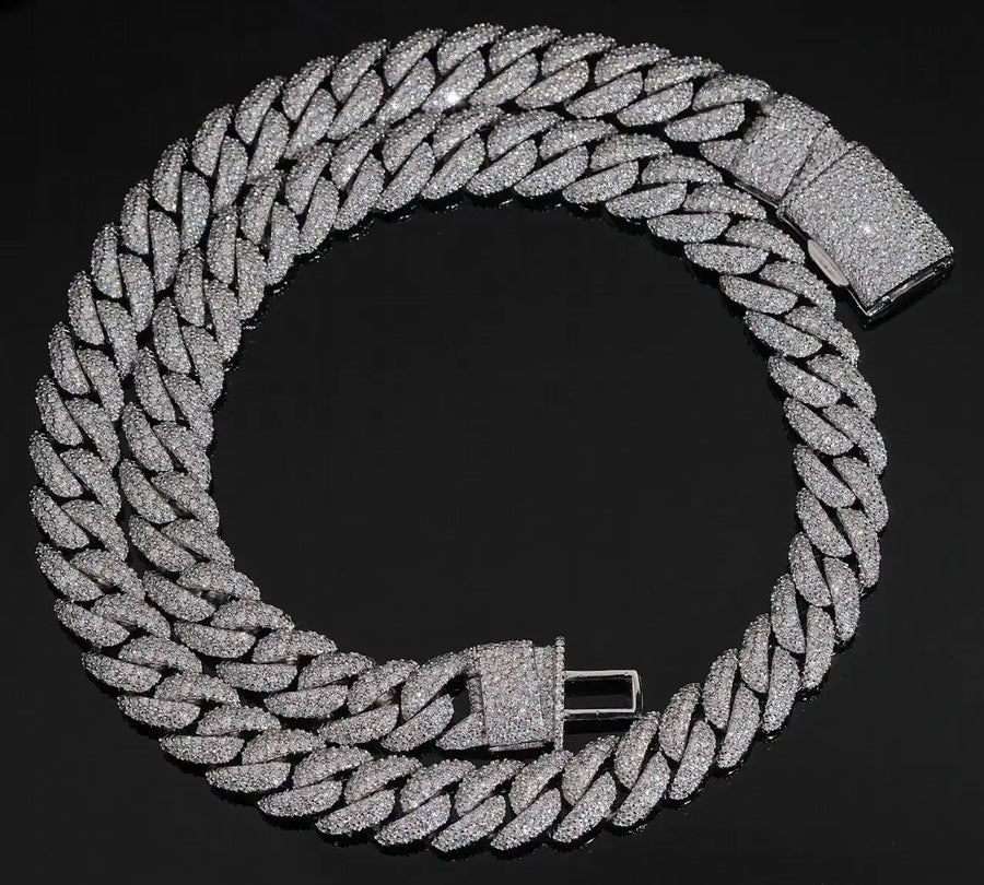 S925 13 14mm Iced Out VVS Moissanite Cuban Link Chain Necklace