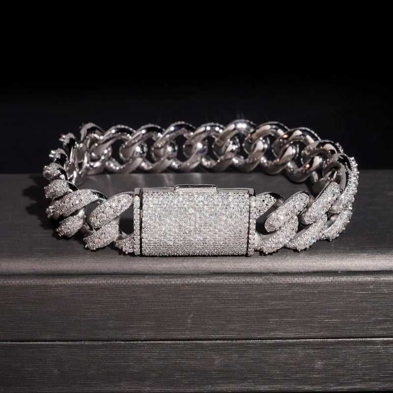 15MM S925 SILVER MOISSANITE CUBAN LINK BRACELET