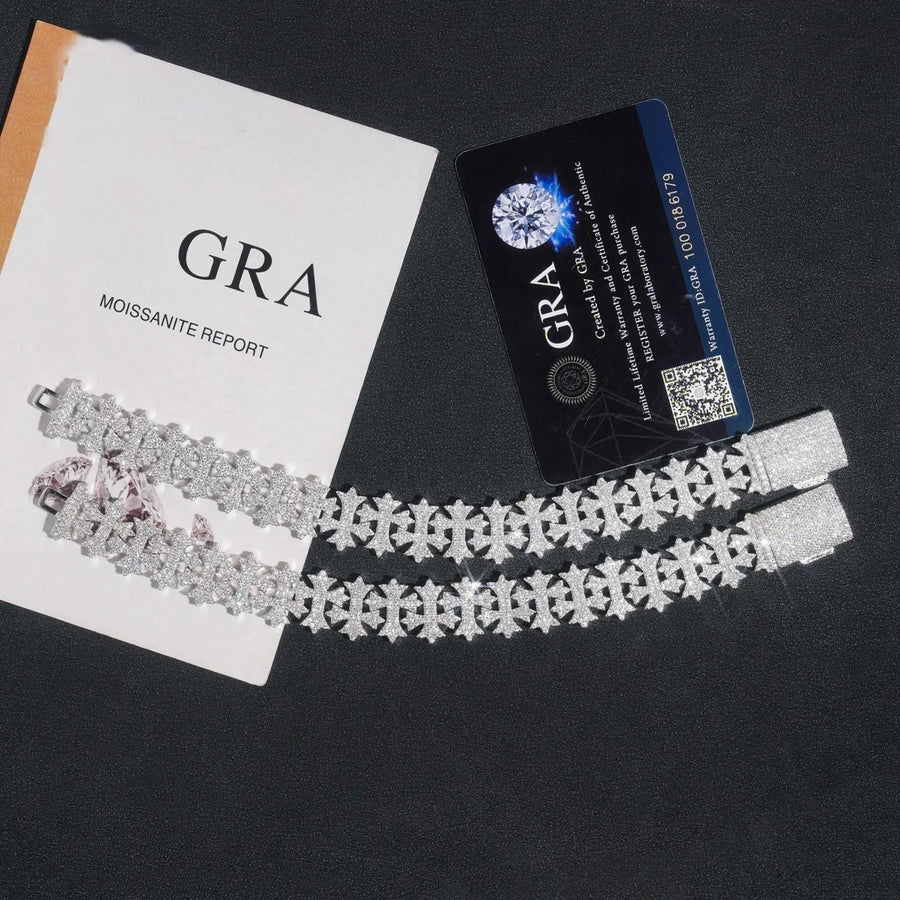 S925 Cross Iced Out Cuban Link Bracelet