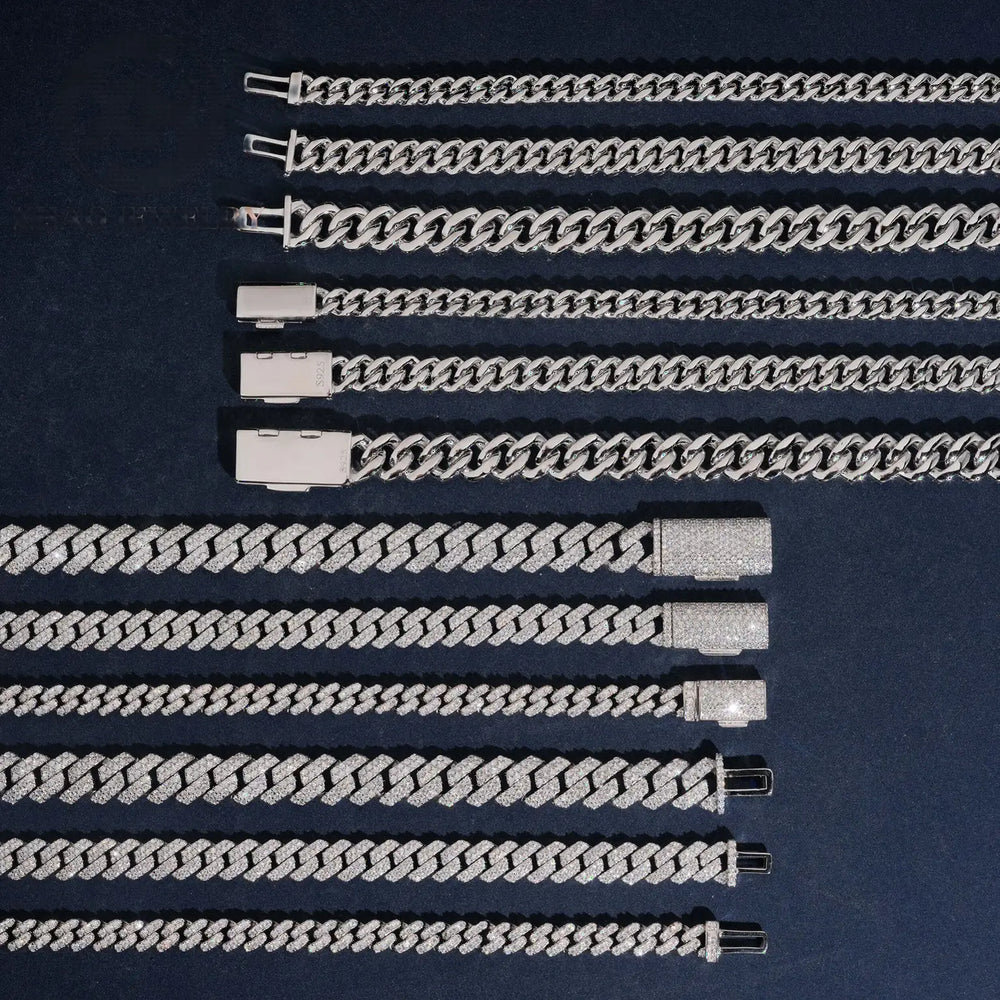 6.5MM 8MM 10MM S925 SILVER HIGH HARDNESS PAVE MOISSANITE CUBAN LINK CHAIN