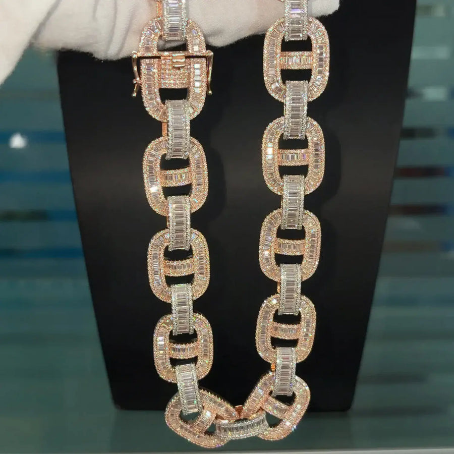 18MM TWO TONE S925 SILVER BAGUETTE CUT VVS MOISSANITE CUBAN LINK CHAIN