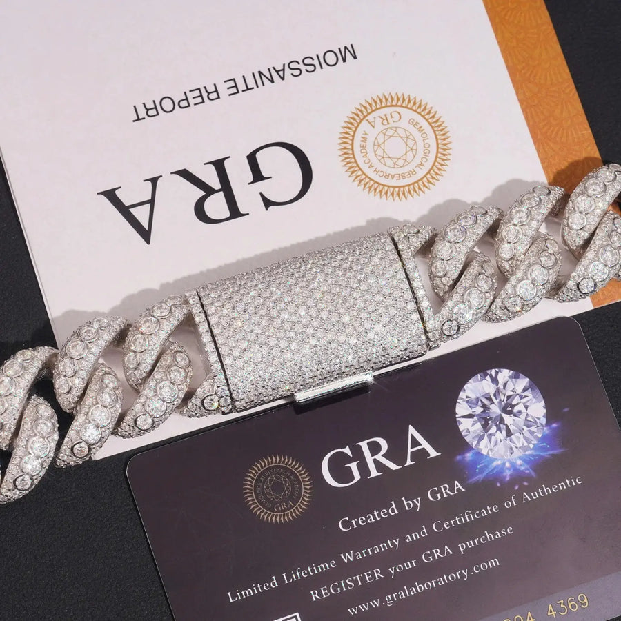 22MM S925 SILVER CRESCENT BEZEL SET MOISSANITE CUBAN LINK CHAIN