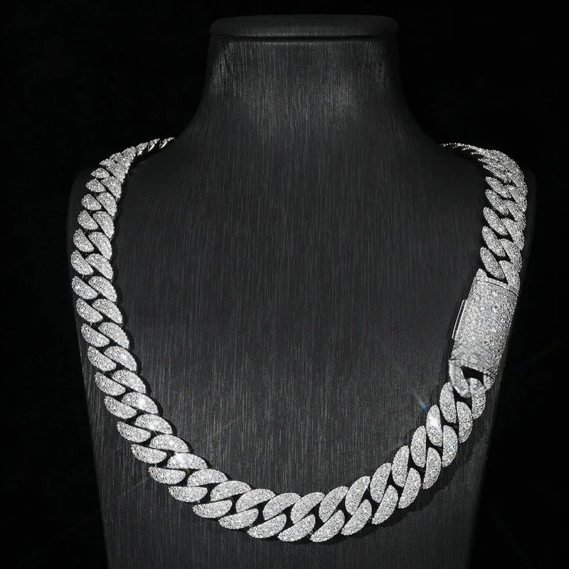 16MM MOSAIC SETTING BRASS MOISSANITE CUBAN LINK CHAIN