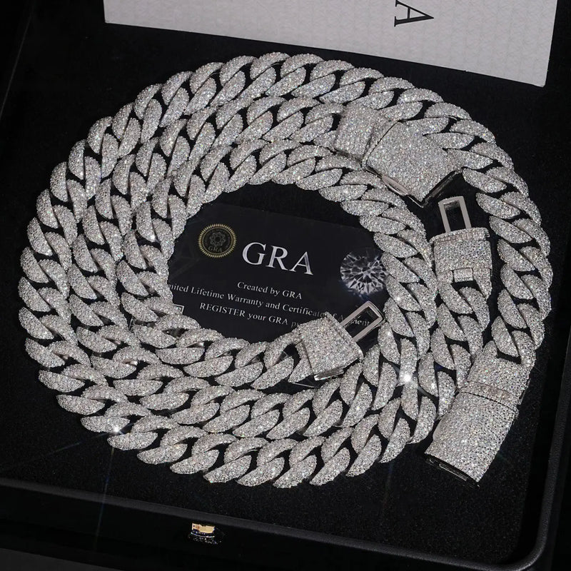 15MM S925 SILVER MOSAIC SETTING VVS MOISSANITE MIAMI CUBAN LINK CHAIN