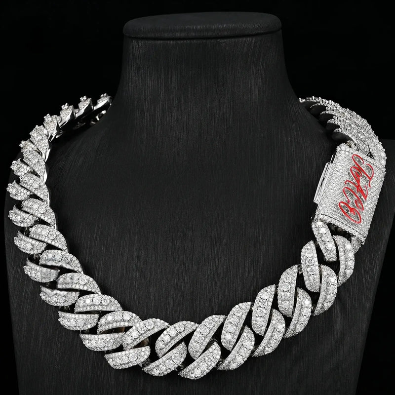 CUSTOM 24MM RAISED POINTER BRASS MOISSANITE MIAMI CUBAN LINK CHAIN NECKLACE