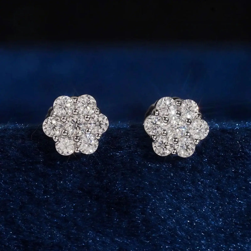 10mm Flower Round Custer Moissanite Earrings