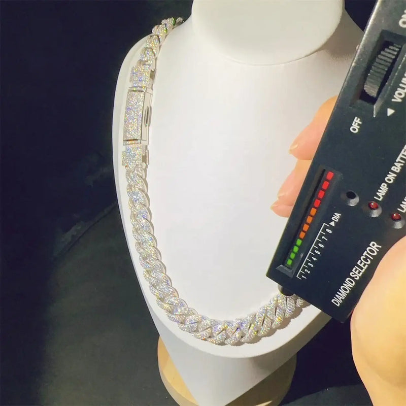 14mm Iced Out S925 VVS Moissanite Diamond Cuban Link Chain Necklace