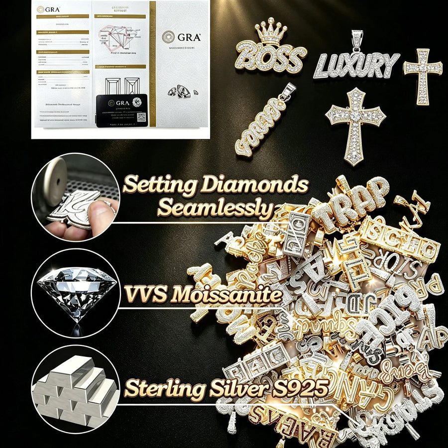 Custom 3D Portrait Pendant Lab Diamonds Moissanite Pendant Sculpture