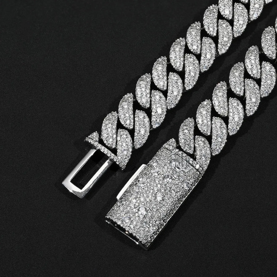 16MM MOSAIC SETTING BRASS MOISSANITE CUBAN LINK CHAIN
