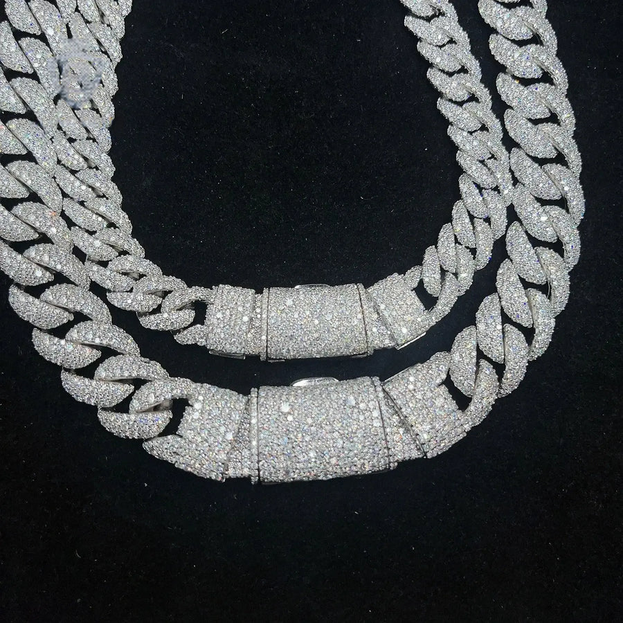 CUSTOM 15MM S925 SILVER VVS MOISSANITE ICED OUT MIAMI CUBAN LINK CHAIN