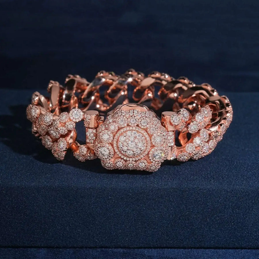 S925 SILVER FROZEN CLUSTER MOISSANITE CUBAN LINK BRACELET
