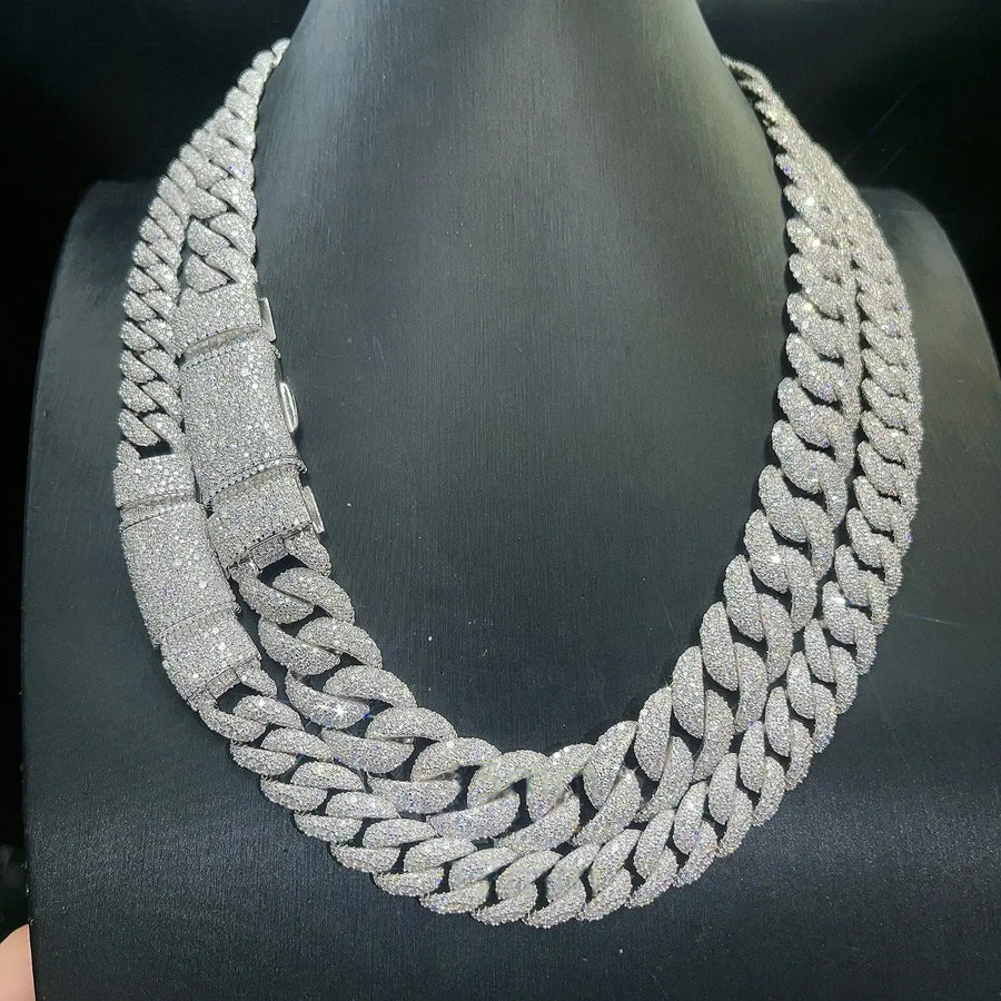 CUSTOM 15MM S925 SILVER VVS MOISSANITE ICED OUT MIAMI CUBAN LINK CHAIN