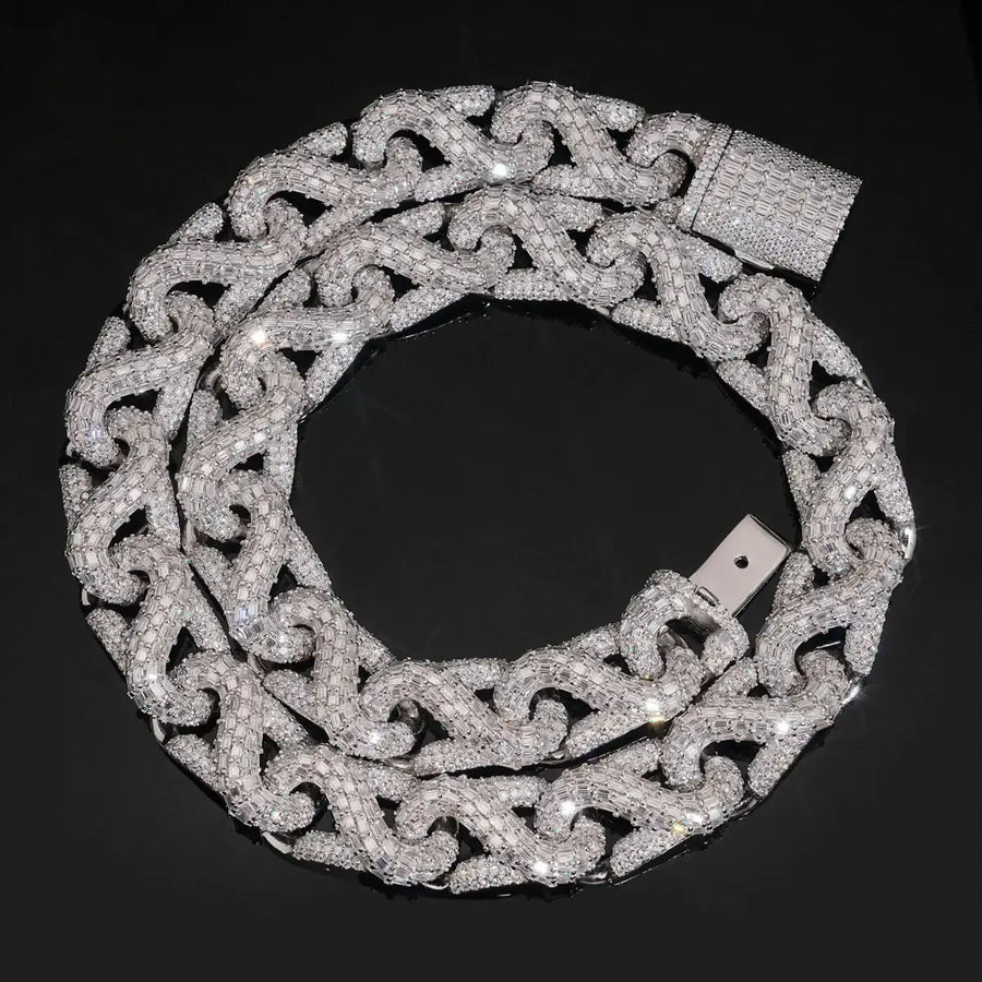 18MM S925 SILVER BAGUETTE VVS MOISSANITE INFINITY CUBAN LINK CHAIN