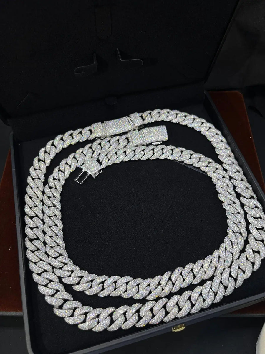 14MM S925 SILVER VVS MOISSANITE CUBAN LINK CHAIN