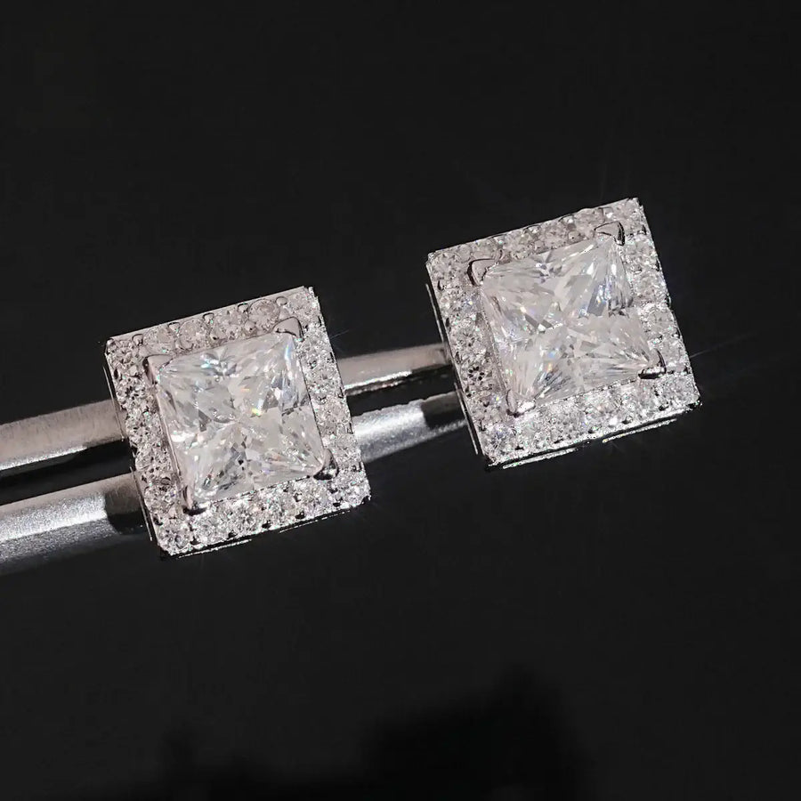 925 Silver Earrings Square Shape Earring Studs VVS Moissanite Earrings Prong Setting Moissanite Jewelry Earrings Women Men