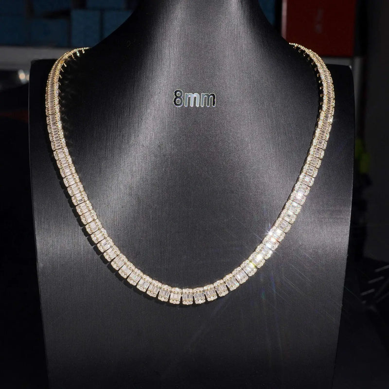 8mm Baguette Moissanite Chain Cuban Links Necklace