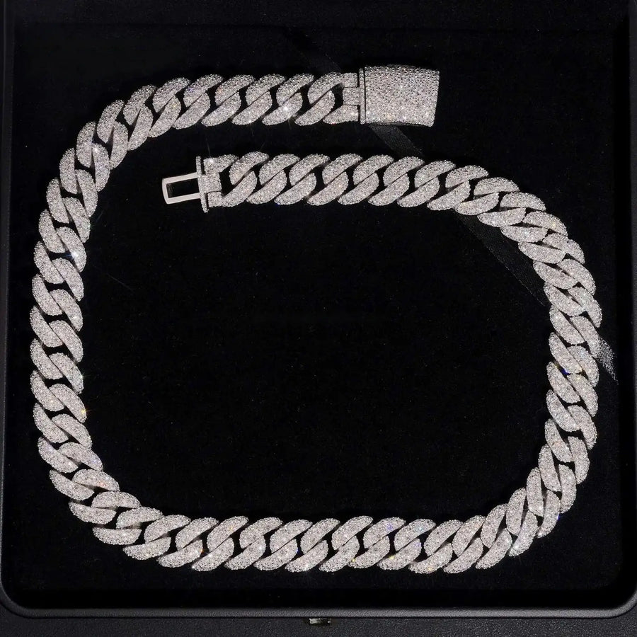 15MM S925 SILVER UPSIDE DOWN SETTING MOISSANITE MIAMI CUBAN LINK CHAIN