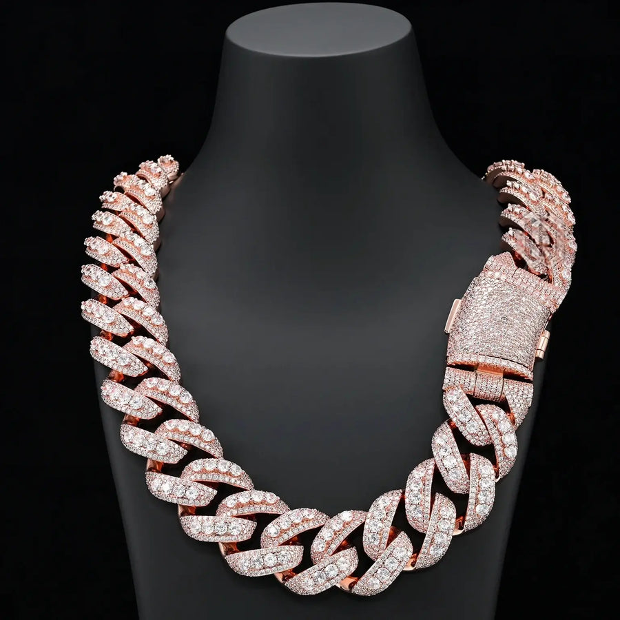 CUSTOM 24MM RAISED POINTER BRASS MOISSANITE MIAMI CUBAN LINK CHAIN NECKLACE