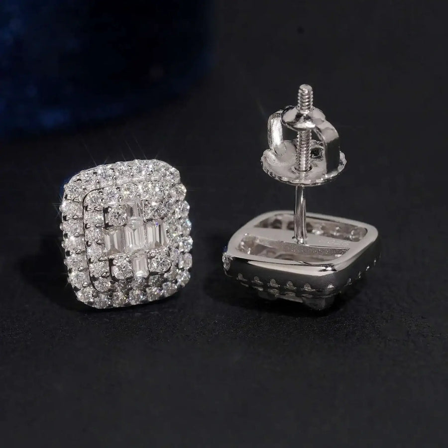 Prong Set Screw Back Square Baguette Earrings