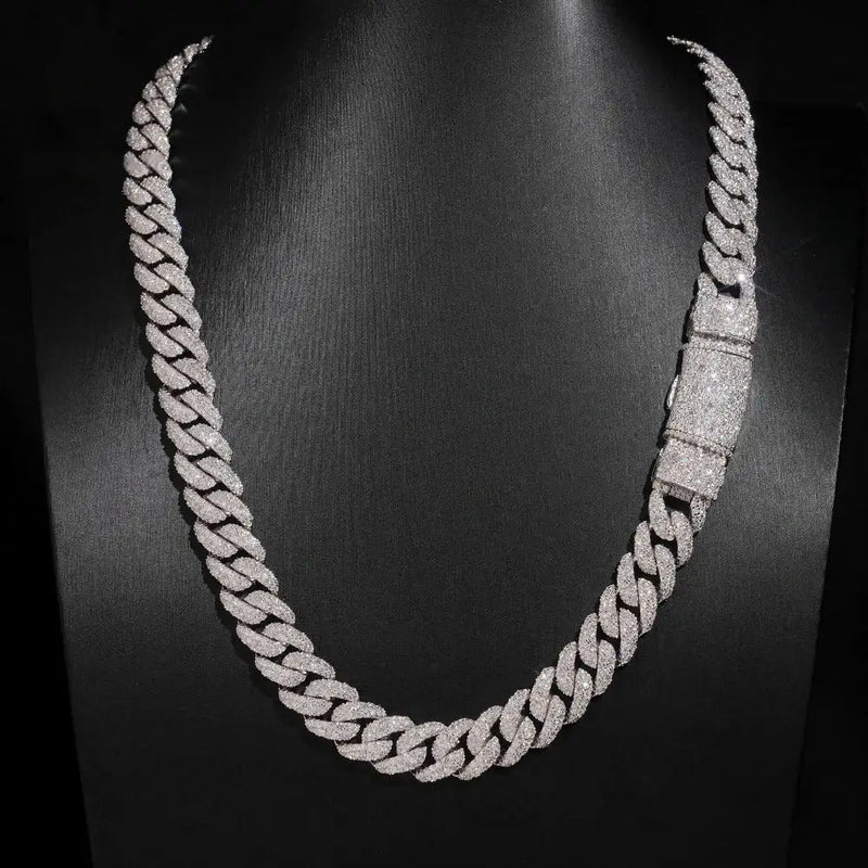 12MM S925 SILVER MOSAIC SETTING VVS MOISSANITE CUBAN LINK CHAIN