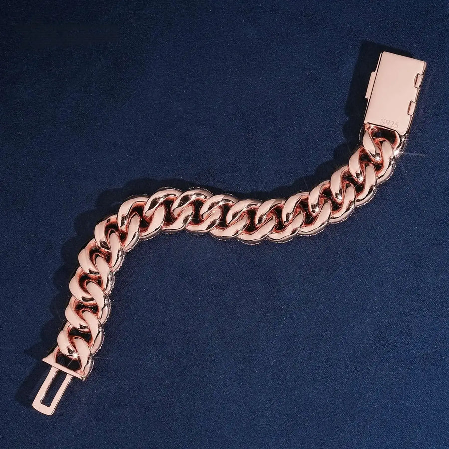 S925 SILVER UPSIDE DOWN SETTING MOISSANITE CUBAN LINK BRACELET