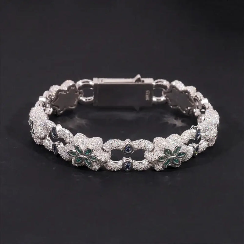 13.5MM "GREEN OASIS" S925 SILVER VVS MOISSANITE CUBAN LINK BRACELET