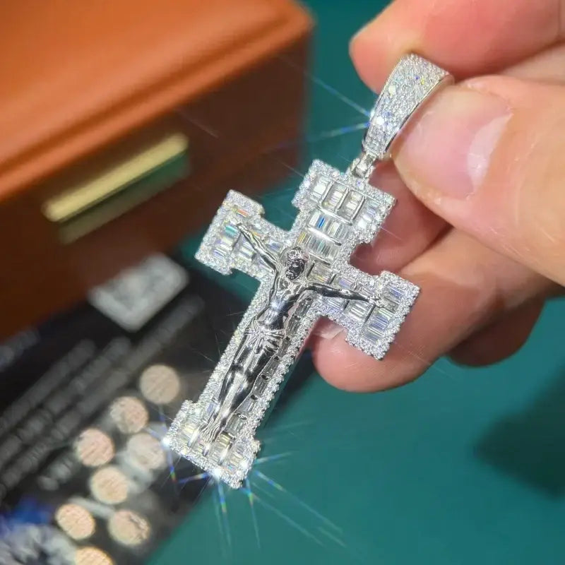 Baguette Cut Cross Moissanite Pendant