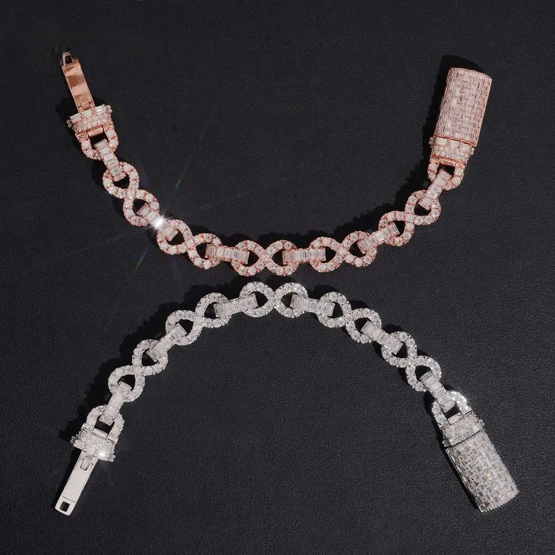 11mm Rose Gold Iced Out Moissanite Infinity Bracelet Baguette