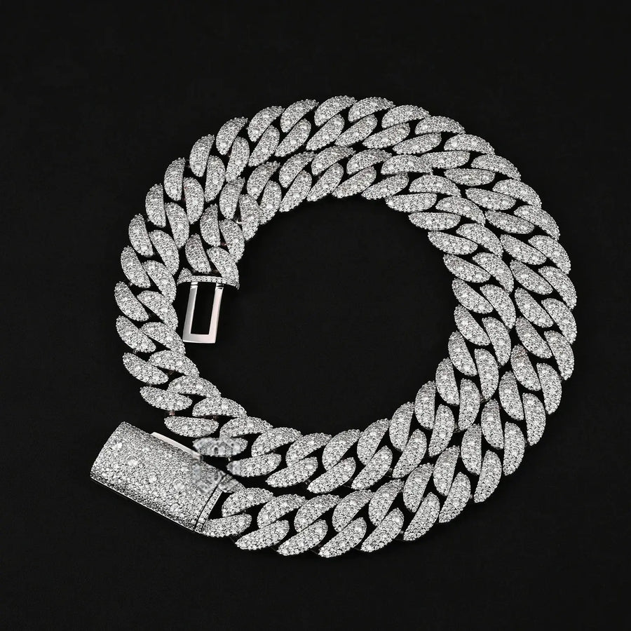 16MM MOSAIC SETTING BRASS MOISSANITE CUBAN LINK CHAIN