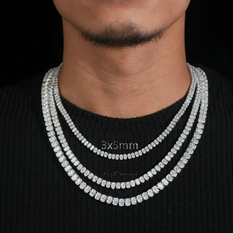 Oval Cut 3x 5mm 4x 6mm 5x 7mm VVS MoissaniteTennis Chain