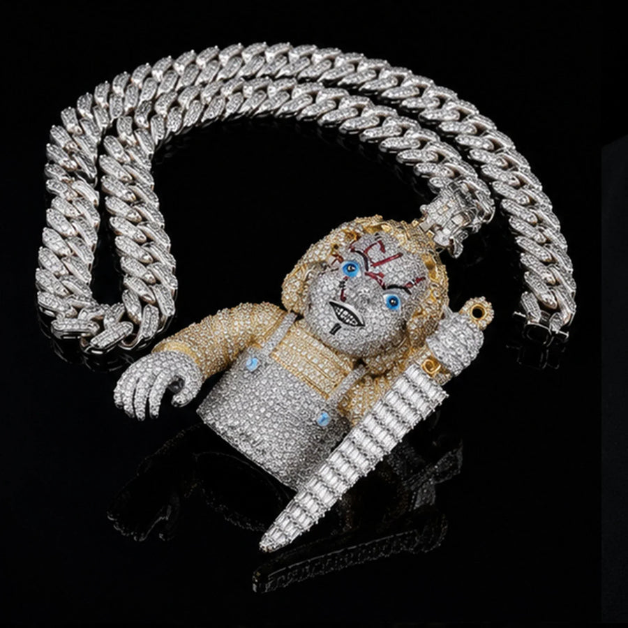 Iced Out Chucky Character Pendant
