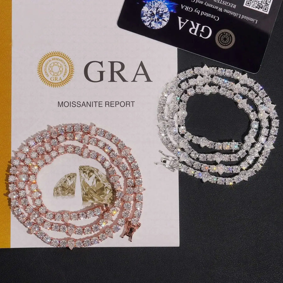 4mm Round+Pear Moissanite Cluster Tennis Chain