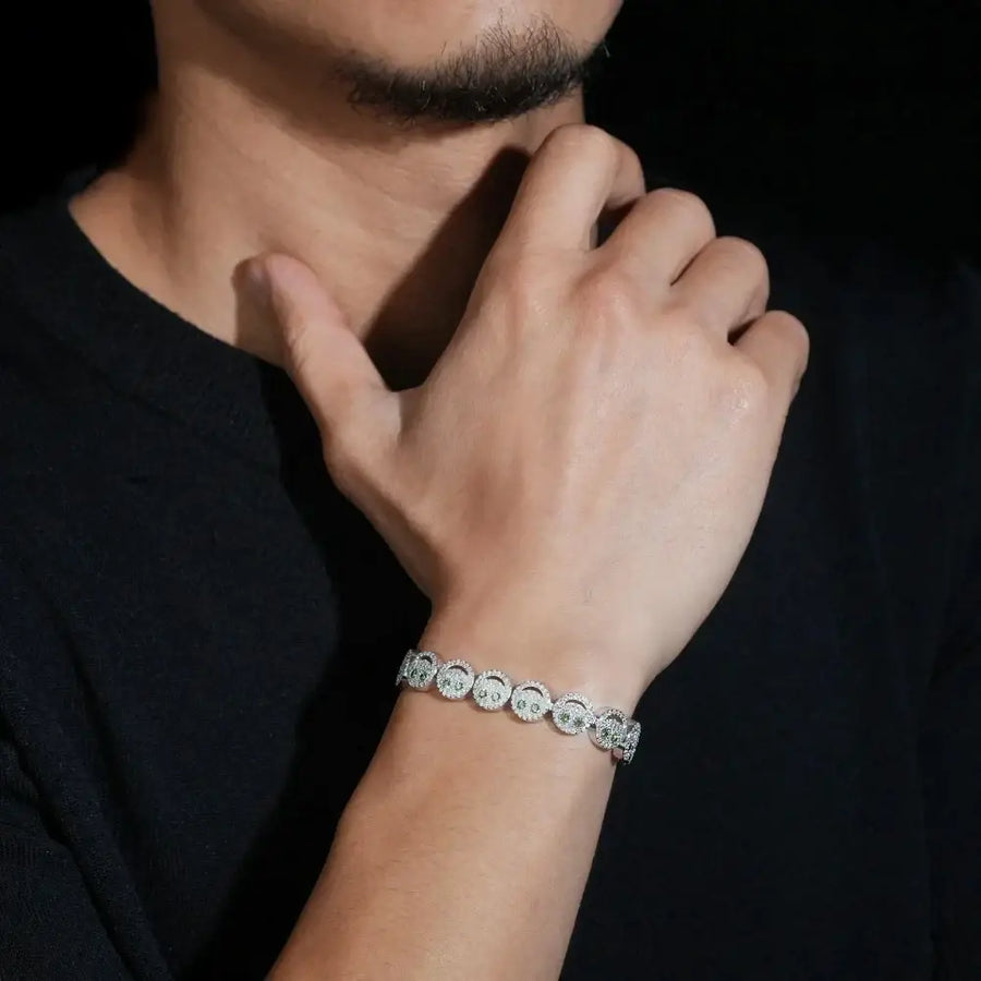 10MM S925 SILVER SMILE FACE ICED OUT MOISSANITE LINK BRACELET