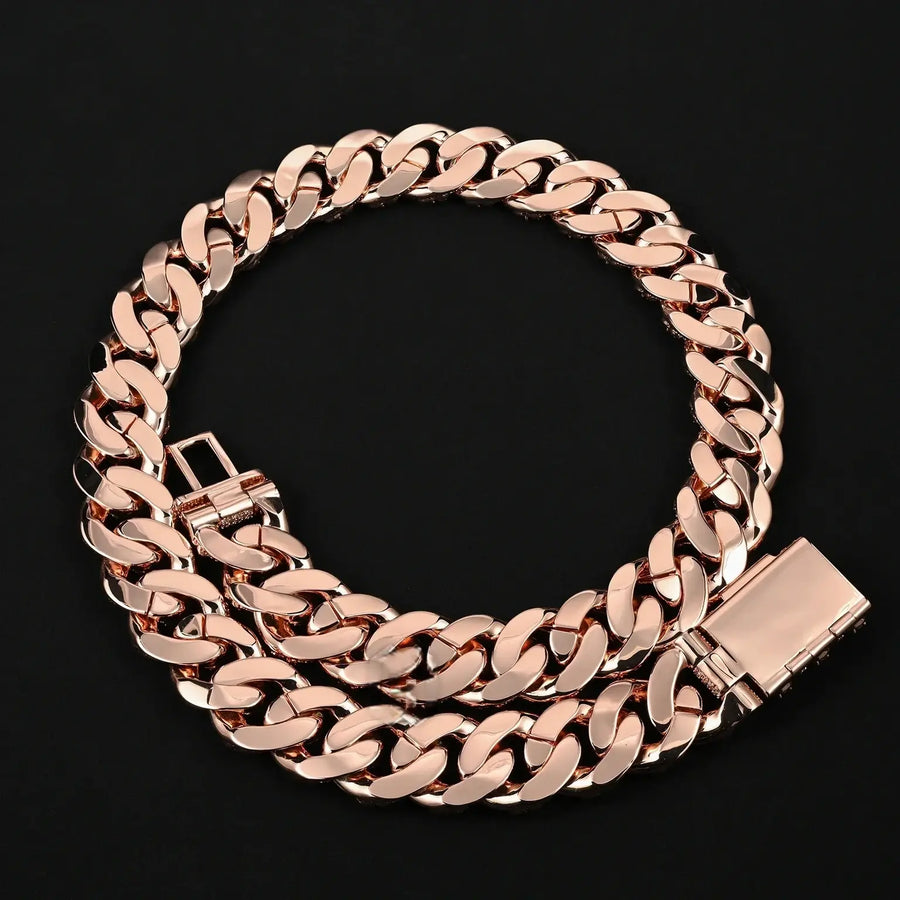20MM 925 Silver Moissanite Rose Gold Plated Cuban Link Chain