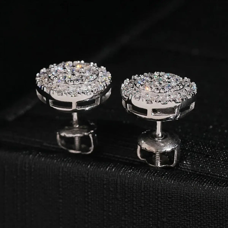 Double Halo Cluster Round Moissanite Stud Earrings