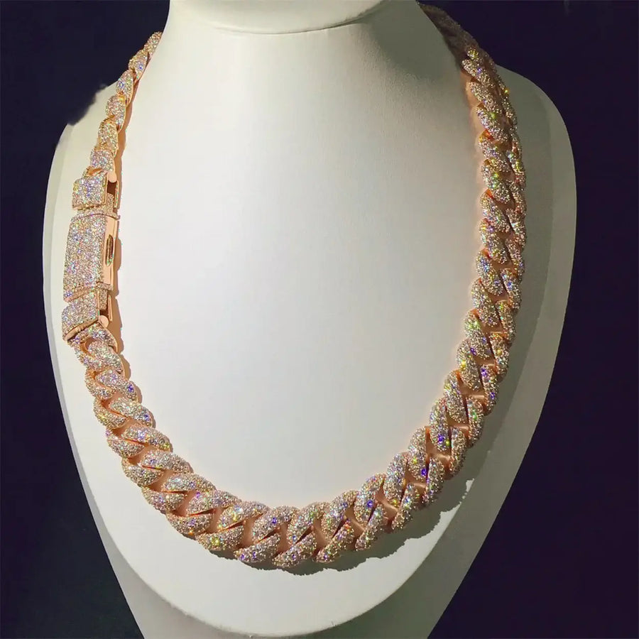 15mm Iced Out S925 VVS Moissanite Diamond Cuban Link Chain Necklace