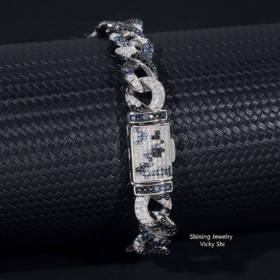 S925 SILVER ICED OUT MIXED COLOR INFINITY MOISSANITE CUBAN LINK BRACELET