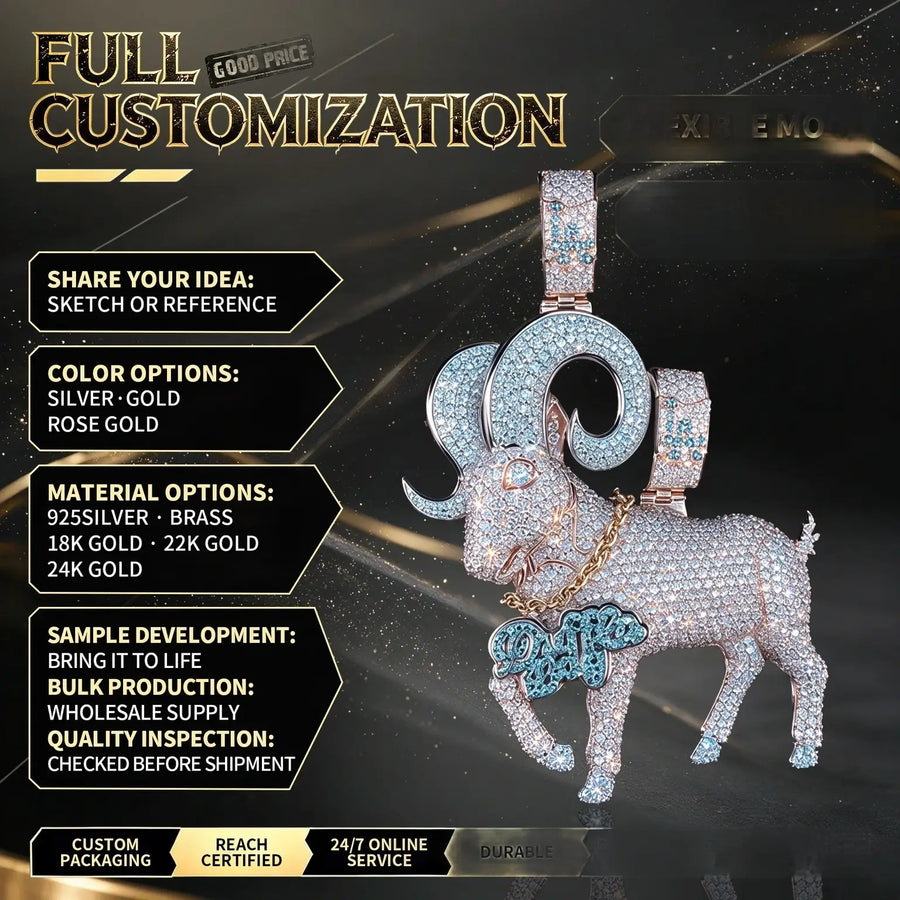Iced Out Moissanite Animal Pendant