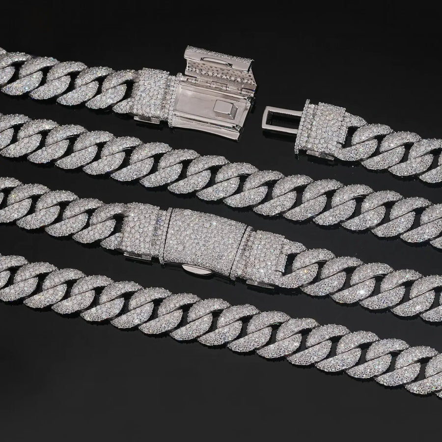 15MM S925 SILVER MOSAIC SETTING VVS MOISSANITE MIAMI CUBAN LINK CHAIN