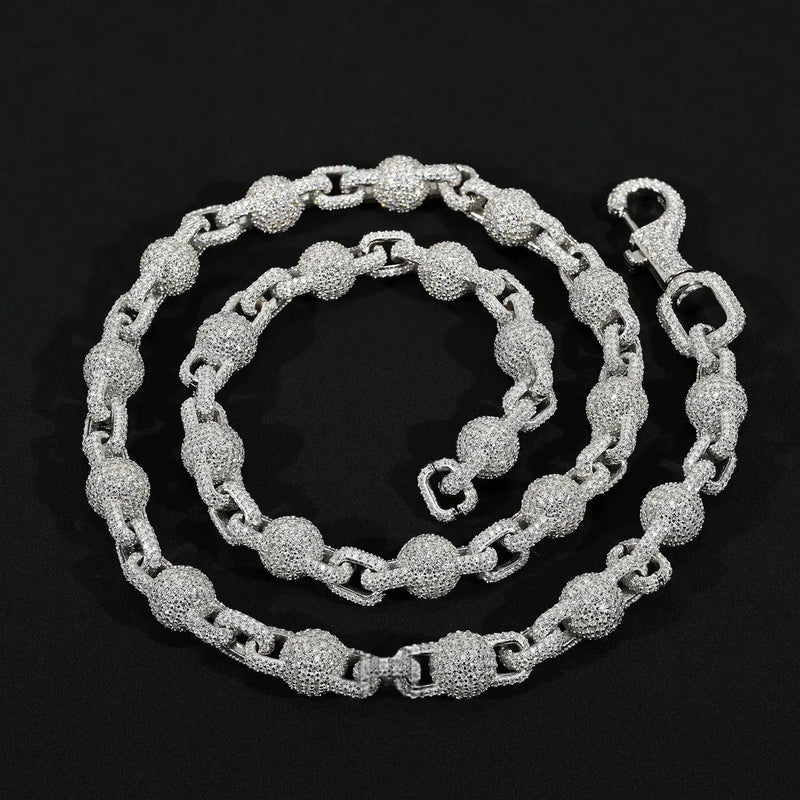 10MM S925 SILVER VVS MOISSANITE FULL ICED OUT BALL LINK CHAIN