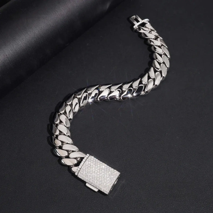 15MM S925 SILVER MOISSANITE MIAMI CUBAN LINK BRACELET