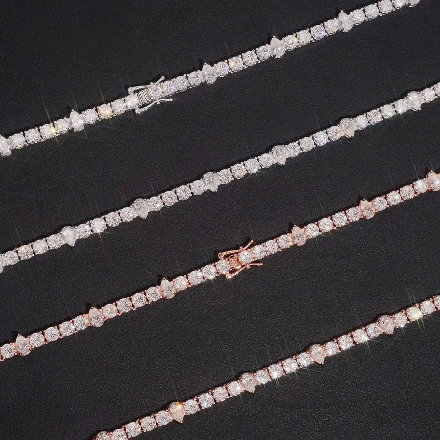 4mm Pear Iced Out VVS Moissanite Tennis Necklace