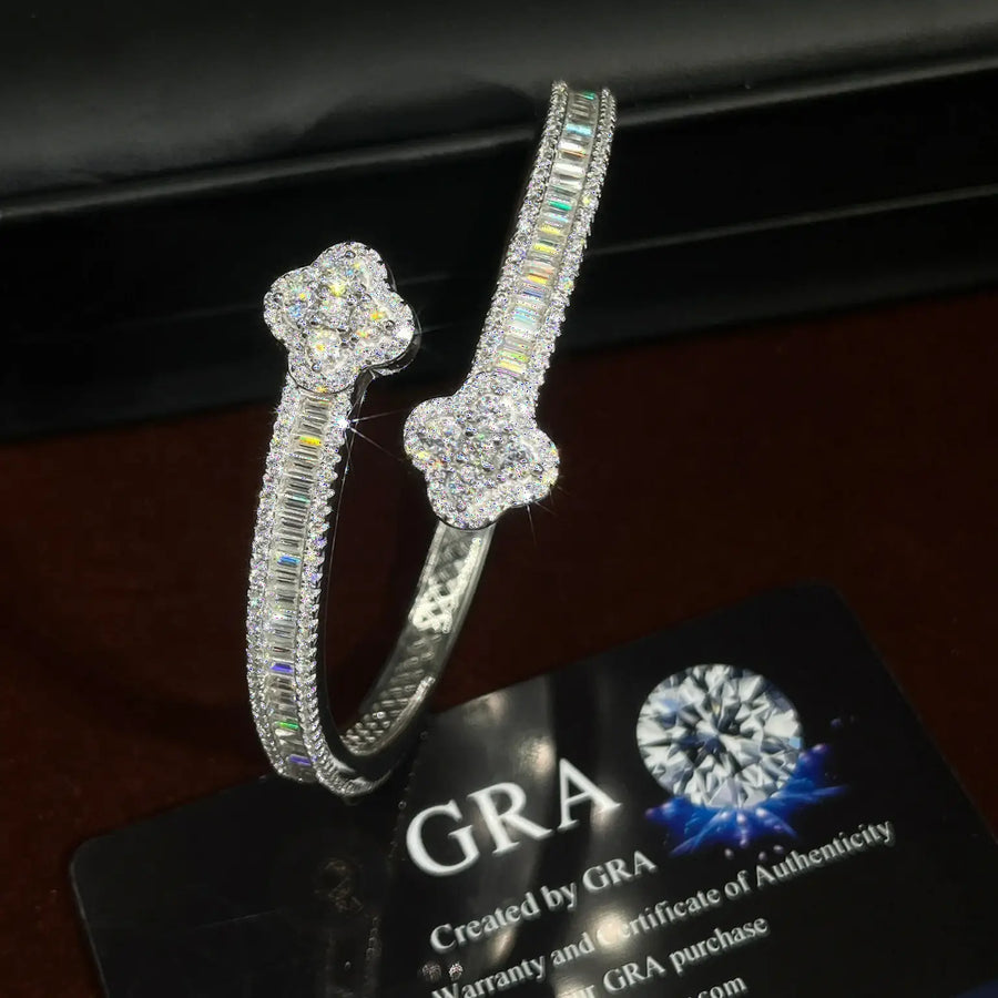 Halo Flower Moissanite Baguette Cut Bracelet