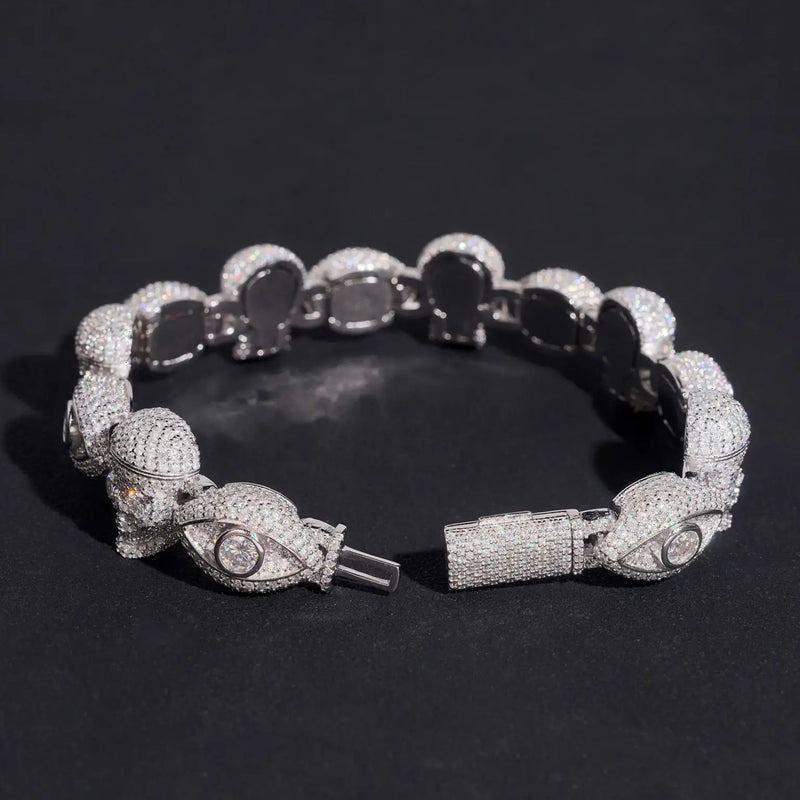 13MM S925 SILVER SKULL HEAD EVIL EYE MOISSANITE BRACELET