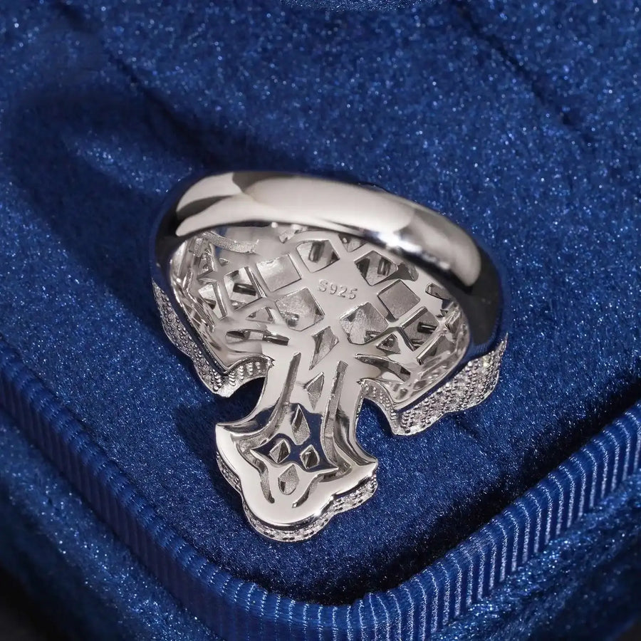 Star Style Fully Iced Out Mirco Pave Rhodium Plated Hip Hop Baguette Moissanite 925 Sterling Silver Cross Man Ring