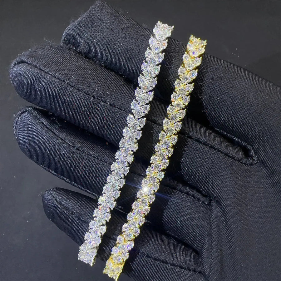 S925 Sterling Silver VVS Moissanite Cluster Clover Tennis Bracelet