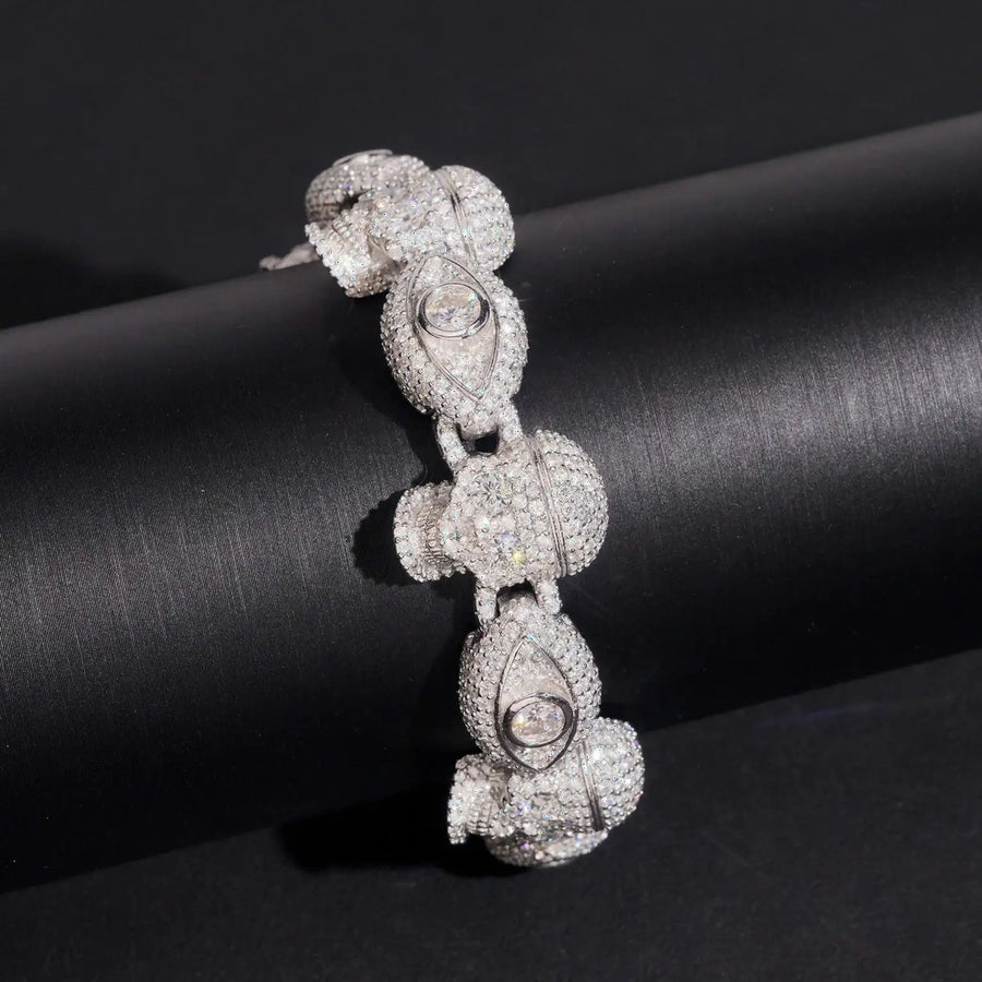 13MM S925 SILVER SKULL HEAD EVIL EYE MOISSANITE BRACELET
